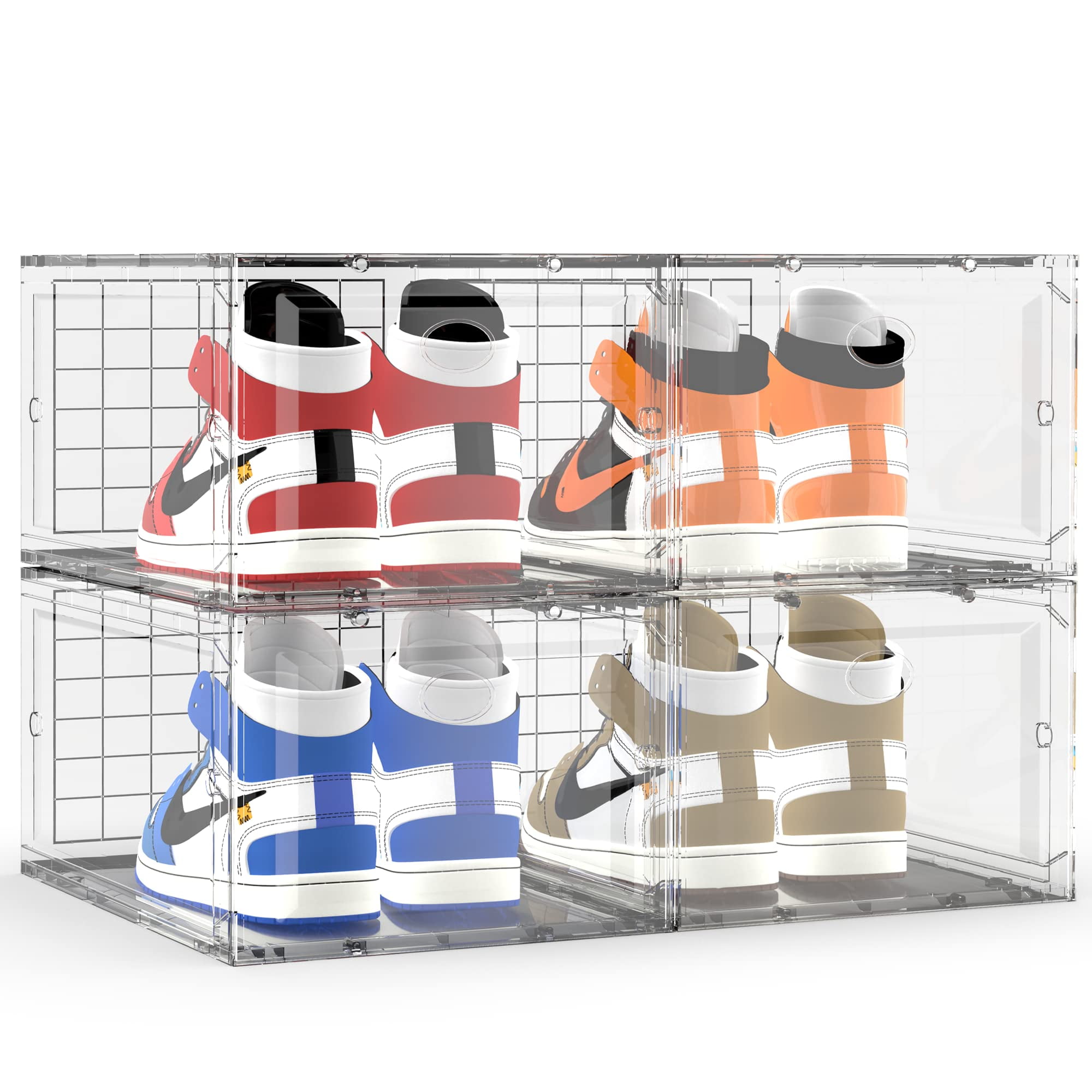 ZOINLY 4-Tier Stackable Plastic Shoe Rack, Grey, 2 Columns, Space Saving,  Easy to Clean, Durable, Fits Most Shoe Sizes