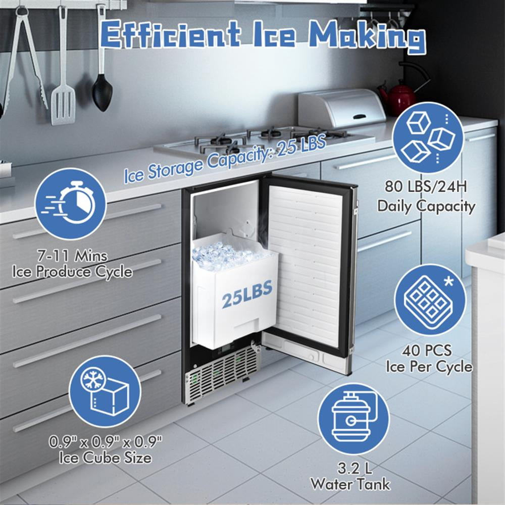 YYAo Ice Maker, Kitchen Ice Makers,Free-Standing Built-In Undercounter Ice Maker-Silver