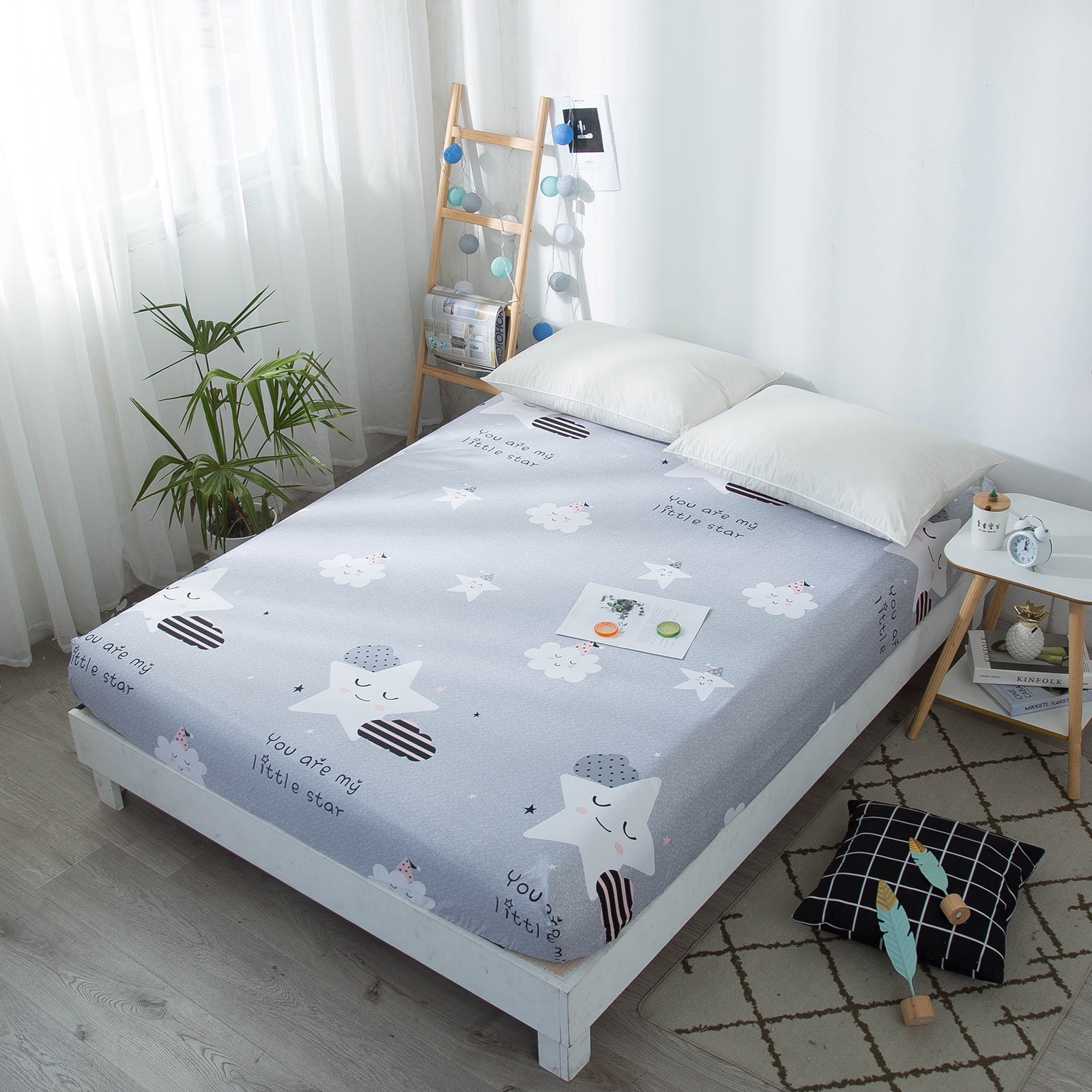 KBOOK Twin Fitted Sheet for Kids Cartoon Bed Sheet Breathable Soft