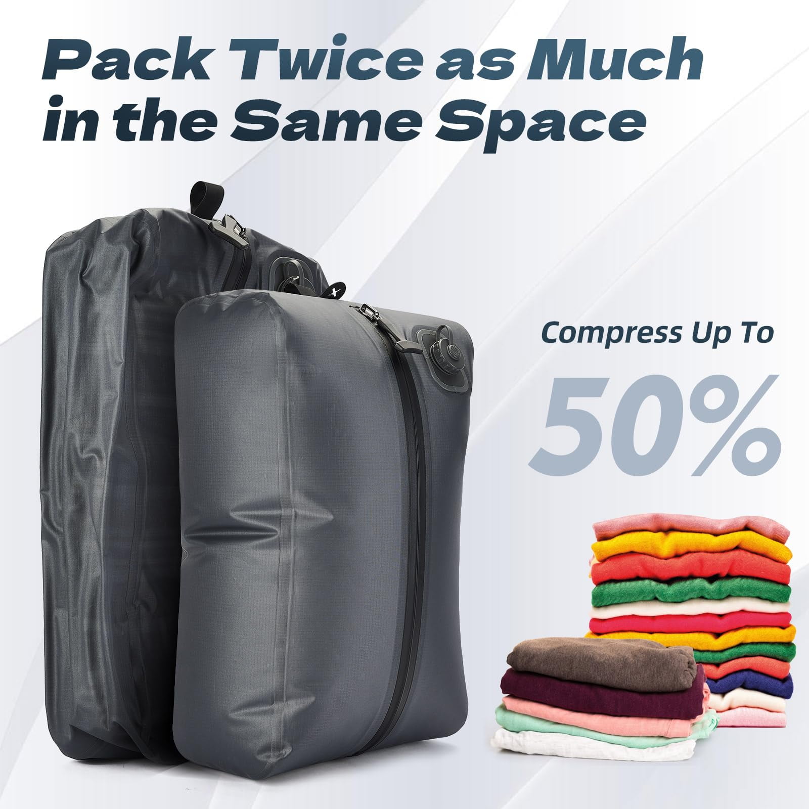 Vacuum Storage Bags with Built-In Pump (No Separate Pump), USB-C Charging, Waterproof Airtight for Travel, Clothes, Bedding, Suitcase