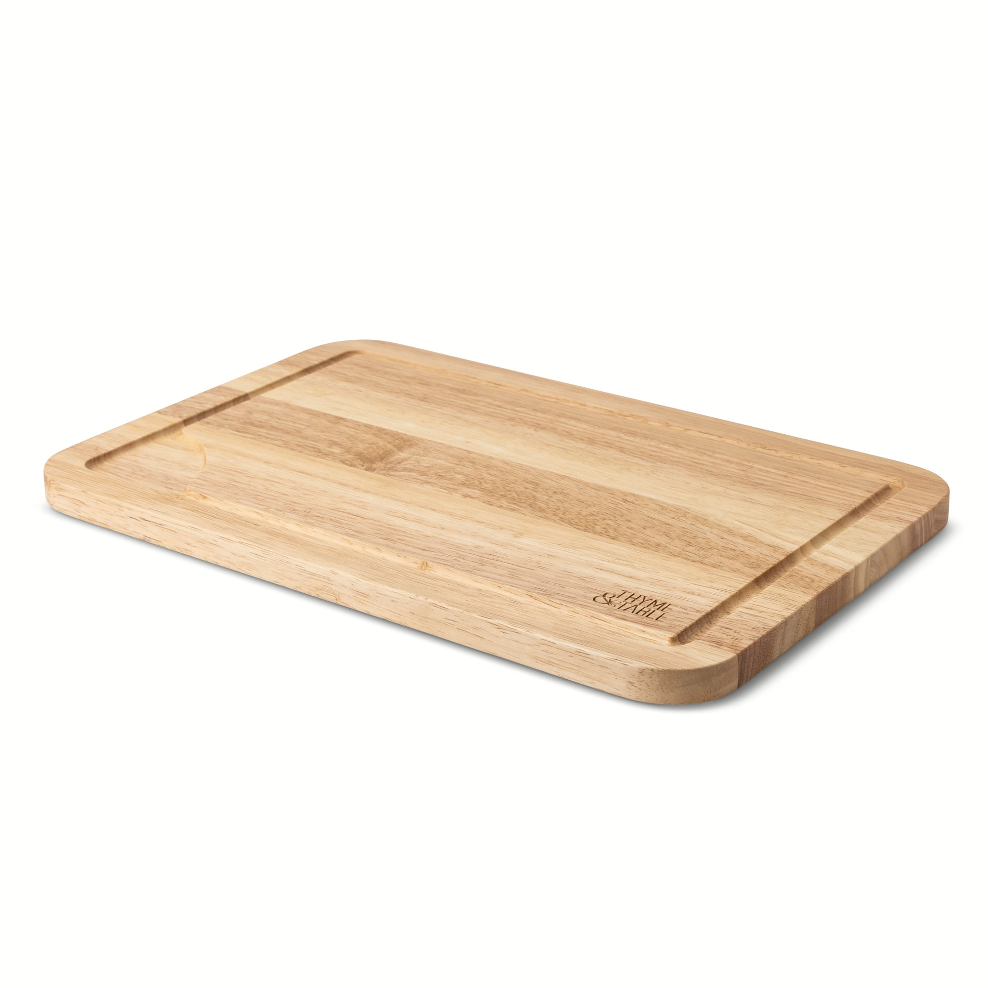 Thyme & Table Large 12" x18" Rubberwood Cutting Board with L-Shaped Anti-Slip Feet