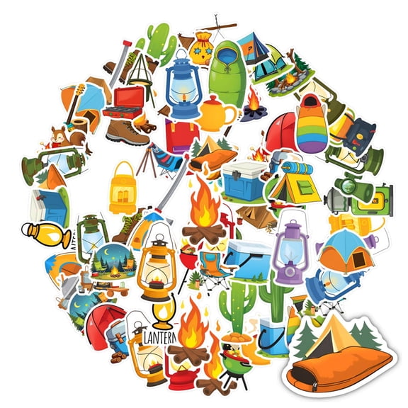 35pcs-50pcs Cartoon Camping Stickers Adventure Outdoor Hiking Stickers for Luggage Suitcase Notebook