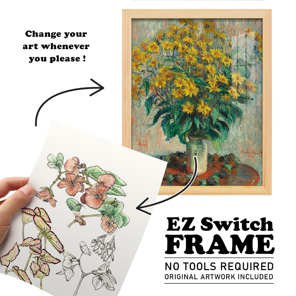 Begonia Study -Framed Print w/glass-Natural Wood