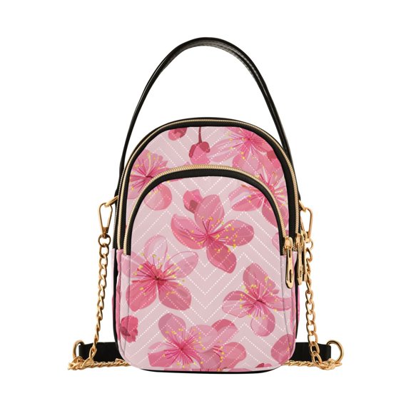 joogoo Women Pink Cherry Blossoms Flower Chain Crossbody Bags Shoulder Handbag Phone Purse