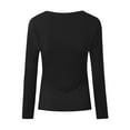 thumbnail image 5 of Povozer Basic Tops for Woman Long Sleeve Stretch Crewneck Ribbed T-Shirt(Black,L), 5 of 5