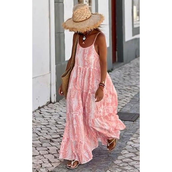 Women's Summer Spaghetti Strap Maxi Sundress - Scoop Neck, Flowy Boho Style for Casual Vacation Wear