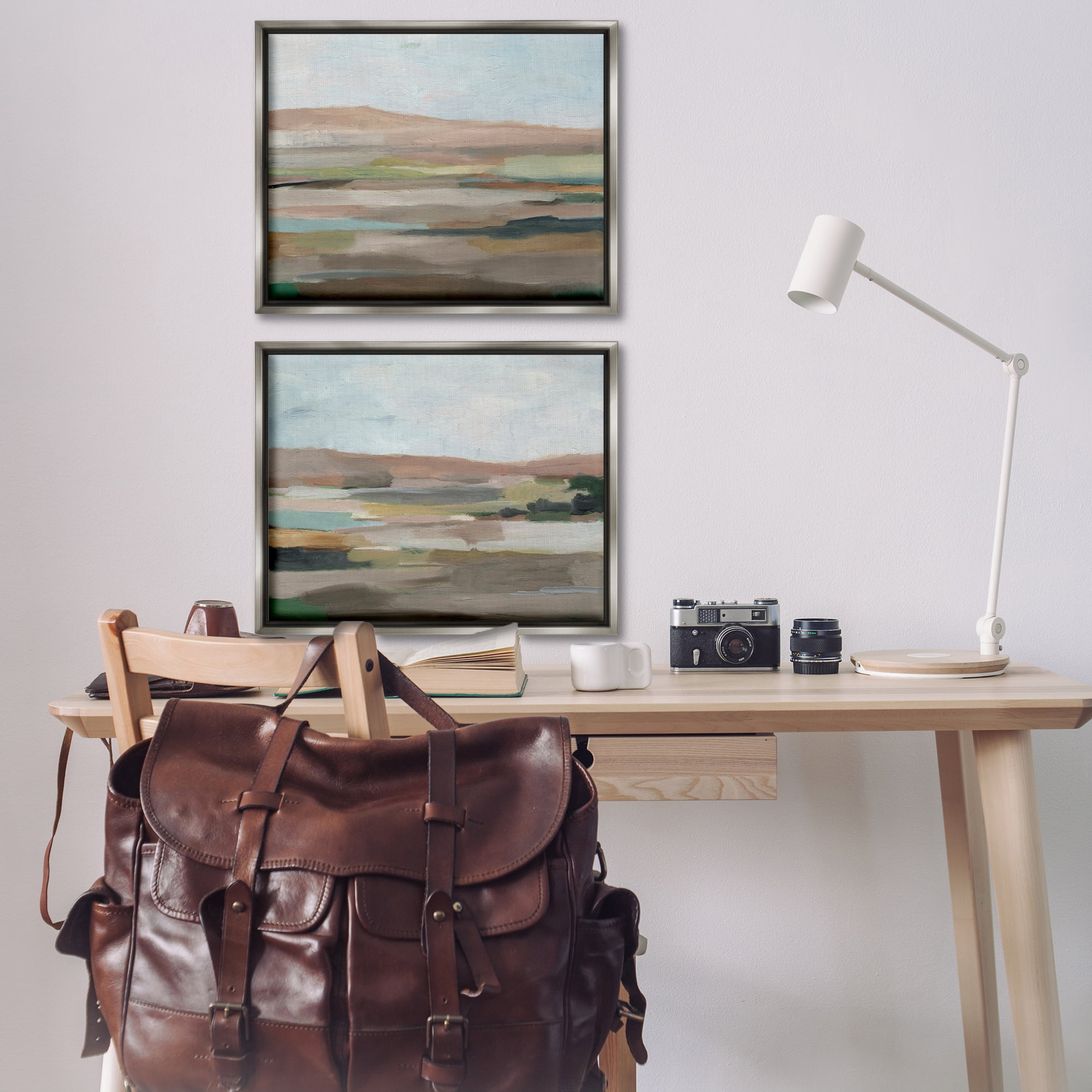 Stupell Industries Neutral Abstract Landscape Landscape & Nature Painting Gray Floater Framed Canvas Art Print Wall Art, 31 x 25, Set of 2