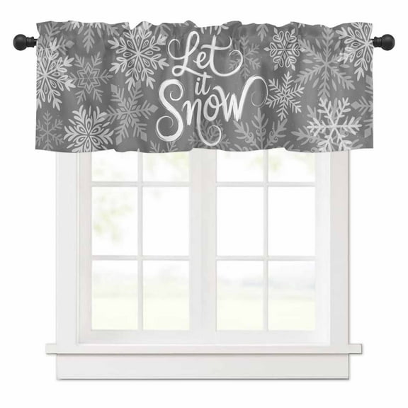 Christmas Winter Snowflakes Valances for Windows It Snow Xmas Dark Gray Rod Pocket Curtain Valance Window Treatment Short Curtains for Kitchen Living Room, 54"x18"