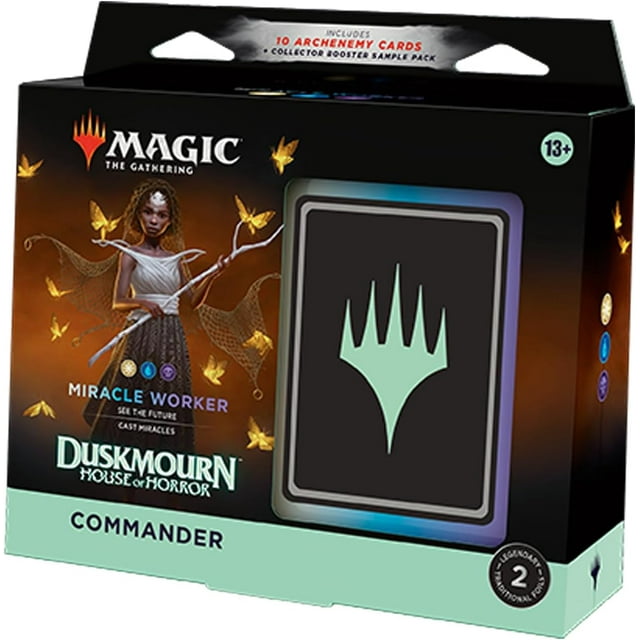Magic: The Gathering Duskmourn: House of Horror Commander Deck - Miracle Worker (100-Card Deck, 2-Card Collector Booster Sample Pack + Accessories)