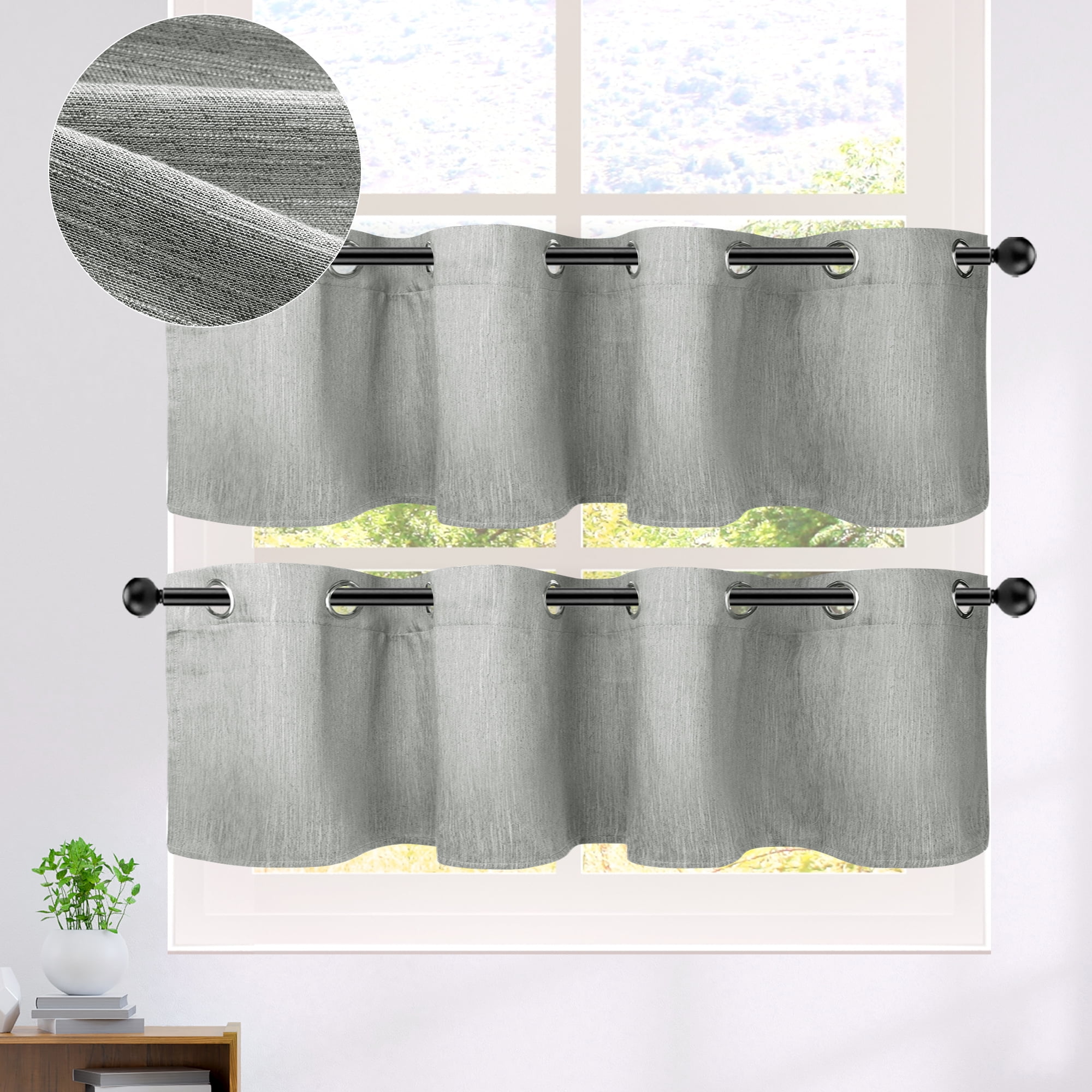 PiccoCasa 2 Panels Kitchen Linen Look Blackout Curtains Gray 52"x18