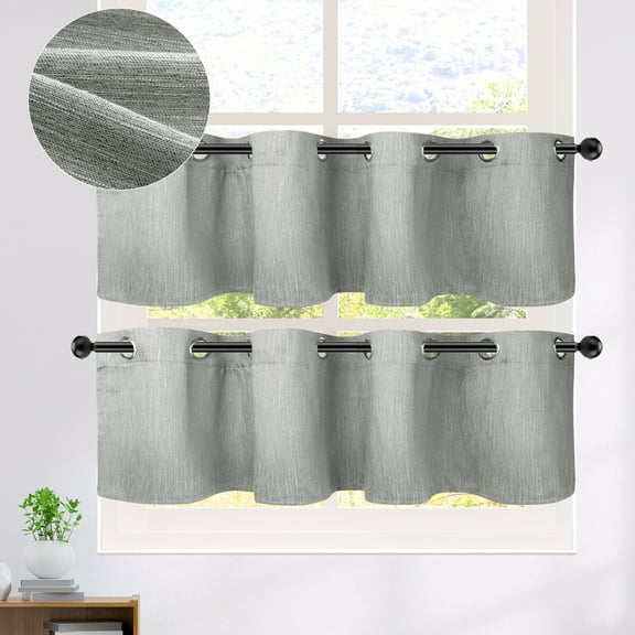 PiccoCasa 2 Panels Kitchen Linen Look Blackout Curtains Gray 52"x18"