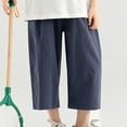 thumbnail image 4 of Boys 100% Cotton Cargo Capri Pants 5-14 Years with Muti Pockets Wide Leg Loose Elastic Waist Drawstring Shorts Sweatpants Navy, 4 of 9