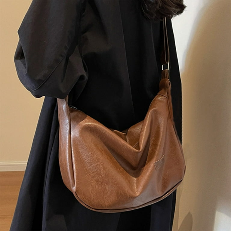 Women's Hobo Shoulder Bag - Soft Vegan Leather Handbag With Adjustable Strap (Black)