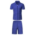 thumbnail image 2 of XBASW Men's Waffle T Shirt and Shors Set Summer Short Sleeve Zipper Lapel Tee Short Sleeve 2 Piece Tracksuit Outfits for Men M- 3 XL, 2 of 9