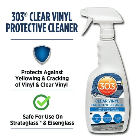 303 Marine Clear Vinyl Protective Cleaner - Cleans and Protects Vinyl, Clear Vinyl, and Plastics, Provides Superior UV Protection, Prevents Yellowing and Cracking, 32oz (30215) Packaging May Vary