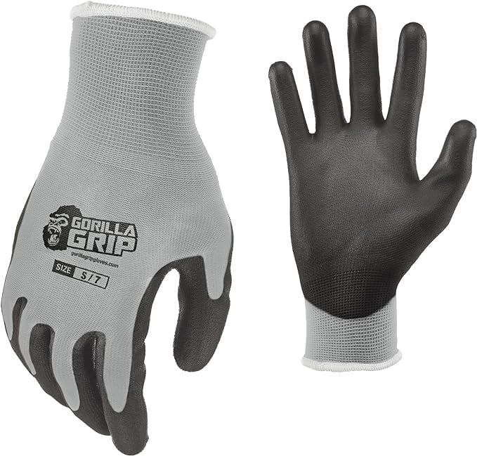 Gorilla Grip Grey Slip Resistant All Purpose Work Gloves, 15 Pairs, Small