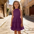 thumbnail image 5 of Ruyang Teen Girls Halter Sleeveless Dresses Ruffle Hem Slim Fit A-Line Swing Dresses Summer Trendy Solid Casual Breathable Skirts, 5 of 7