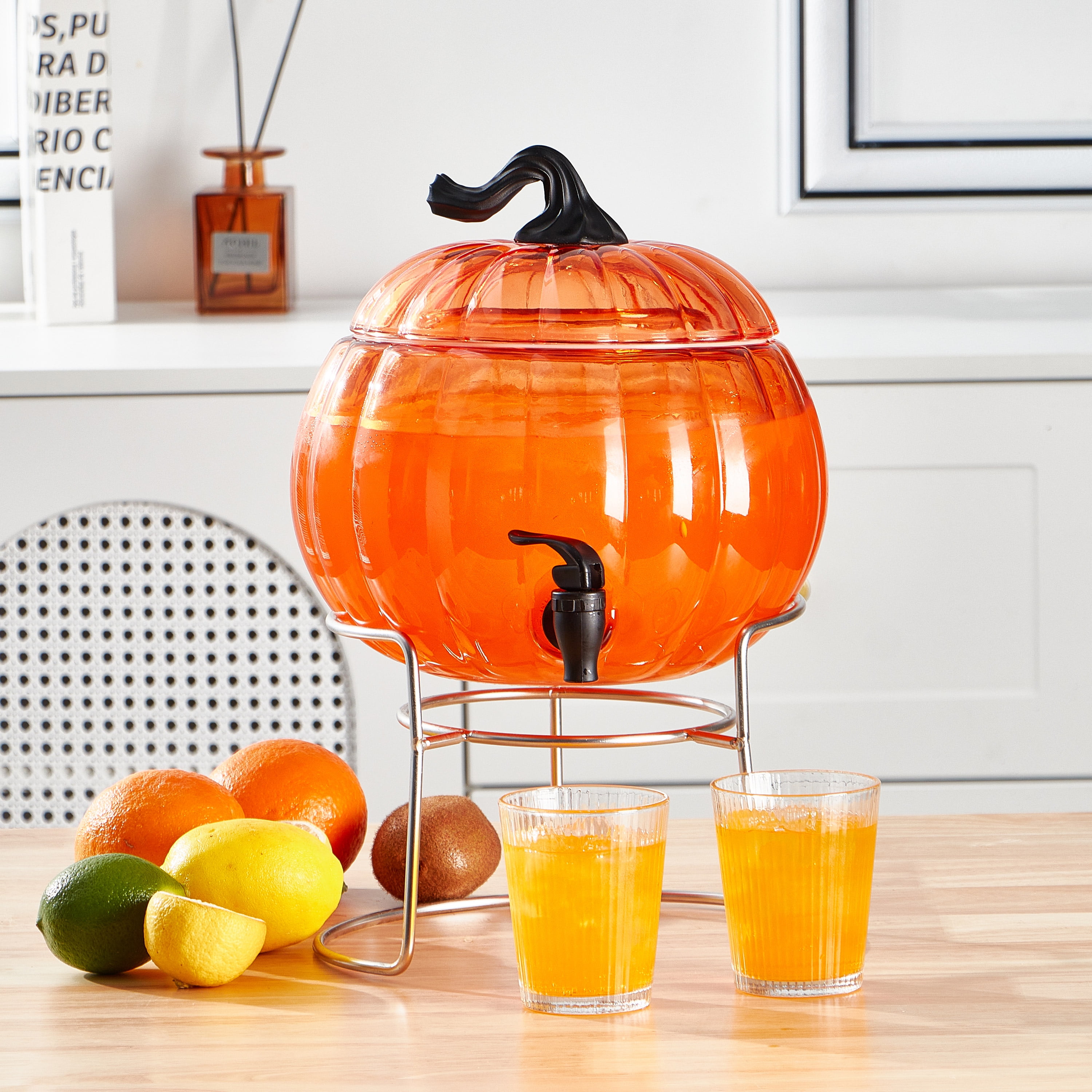 (2 pack) Way To Celebrate 1.5 Gal Orange Pumpkin Glass Beverage Dispenser