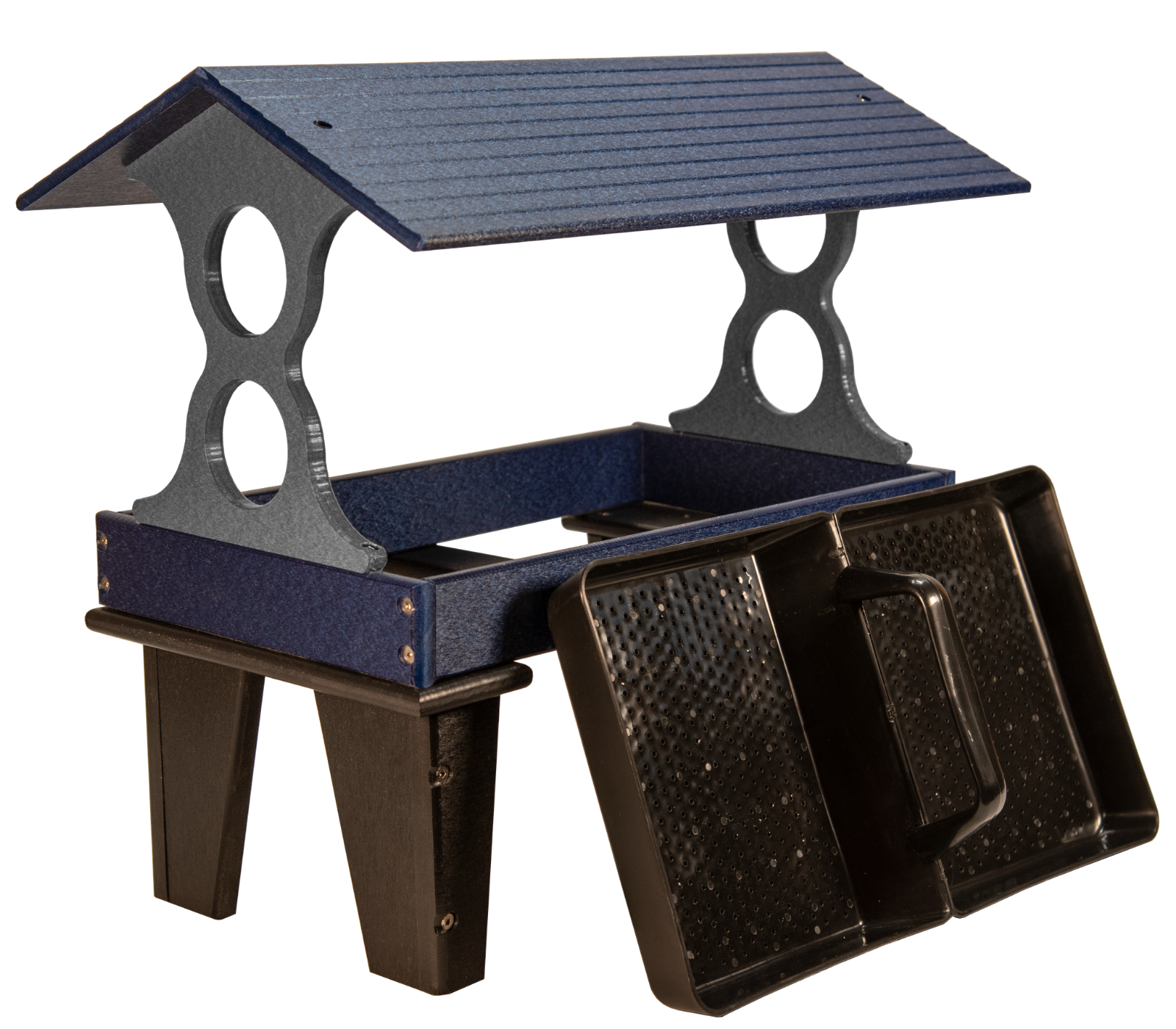 JCs Wildlife Ground Fly Thru Bird Feeder (Medium, Blue and Gray)