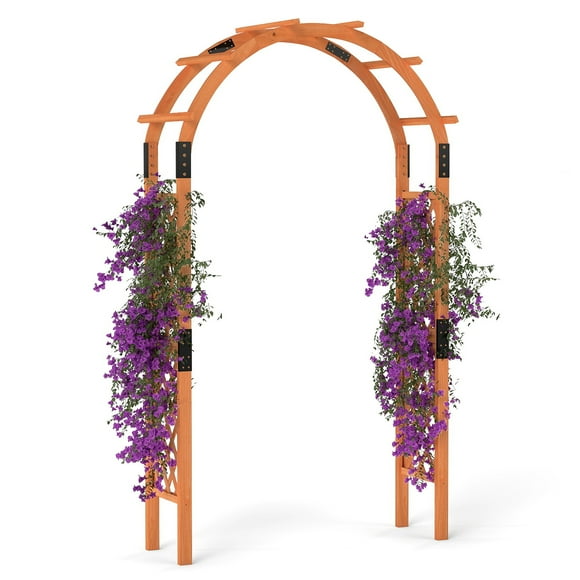 Gymax 7.7 FT Garden Arch Wooden Arbor Outdoor Wood Trellis for Climbing Plants