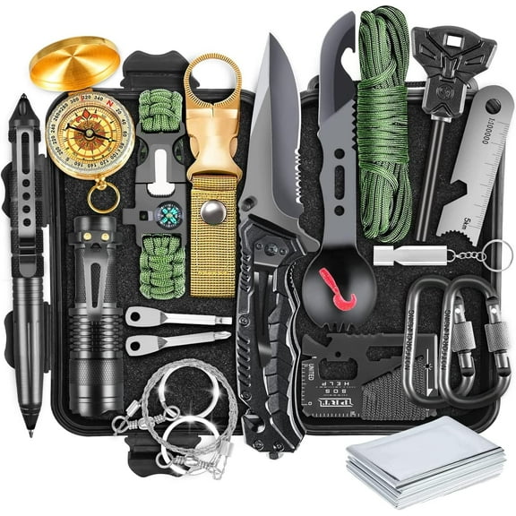 A house of tools Survival Kit, Gifts for Men Dad Husband, Emergency Survival Gear and Equipment 19 in 1, Fishing Hunting Birthday for Men, Camping Accessories, Cool Gadget, Camping Essentials