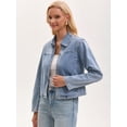 thumbnail image 2 of DARING DIVA Women's Lightweight Zip Up Collar Denim Jacket S Light Blue, 2 of 7