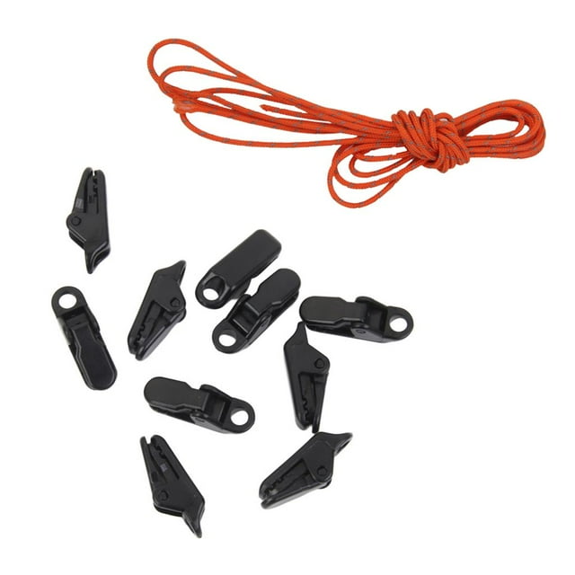 koolsoo 10Pc Awning Clamp Tarp Clips Snap Hanger + 20M Reflective Tent Guy Line Rope