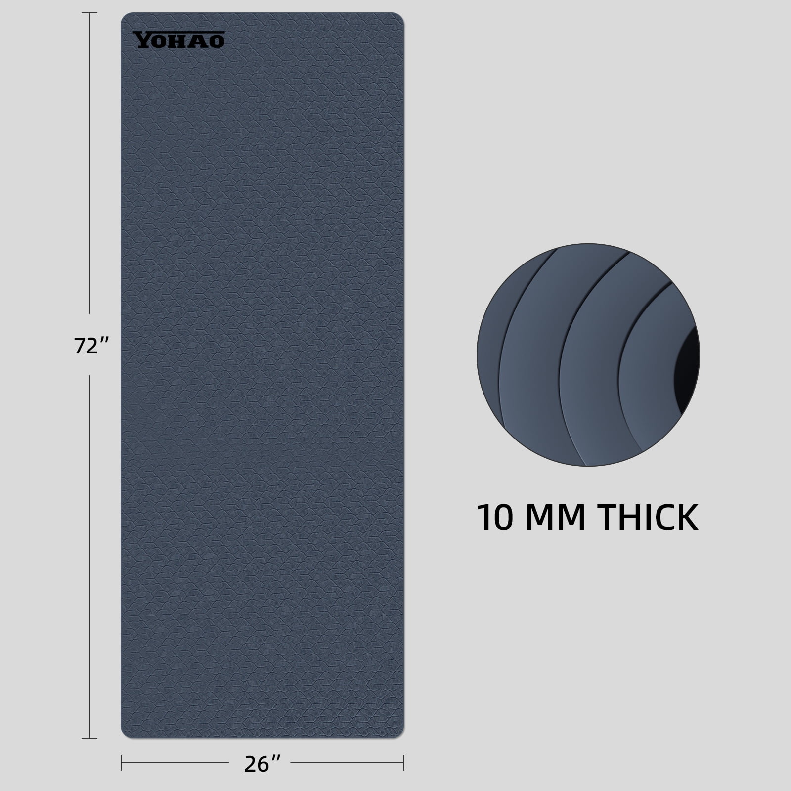YOHAO Yoga Mat 10mm Thick,72"×26",Non-Slip Eco TPE,Strap included for Travel,Pilates and Fitness Workout(Purplish Blue)