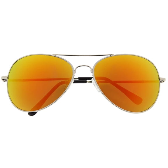 Grinderpunch Unisex Aviator Adult Sunglasses with Colored Mirrored Lens - Silver | Orange