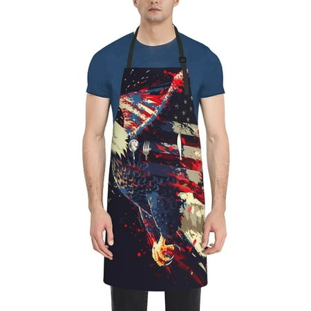 

Naloa Watercolor Bald Eagle Apron Kitchen Aprons with Pockets for Women Men Chef
