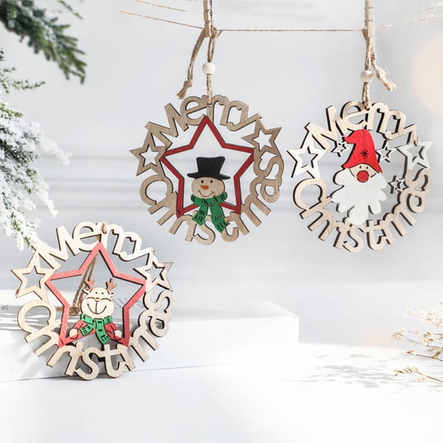 Adorno Navideño de Madera para Colgar En La Puerta | Decoración Navideña para El Hogar | Diseño de Papá Noel, Reno y Muñeco de Nieve | 22 Cm de Largo | Material: Madera | Decoración Navideña | 1 Unid