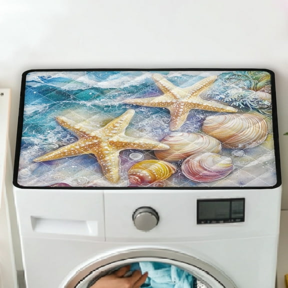 TSOVTHRID Starfish Seashell Conch Pearl Print Washing Machine Dust Cover Top Pad No-slip Washer Dryer Top Cover Washable Washer Dryer Protector Mat for Laundry Kitchen Home