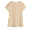 thumbnail image 4 of cocolona Womens Summer Linen Shirts Fashion Solid Color Short Sleeve Button V Neck Tops Casual Loose Fit Blouses, 4 of 7