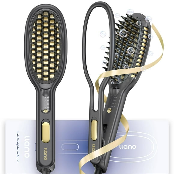 llano Hair Straightener Brush, 2025 Upgraded Ionic Hair Straightener and Curler 2 in 1 with Holder Clamp, Anti-Frizz, Anti-Scald Ceramic Straightening Brus