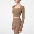 thumbnail image 5 of Tops de entrenamiento para mujer, camisas de manga larga, Top corto de gimnasio, camiseta de compresión de yoga atlética con orificio para el pulgar, 5 of 5