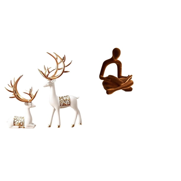 Estatua de escultura de ciervo,Estatua de ciervo,adorno de mesa,decoración del hogar,Colecciones de decoración de figuras de pareja de renos enamorados,Figura de pensador abstracto,Estatua de