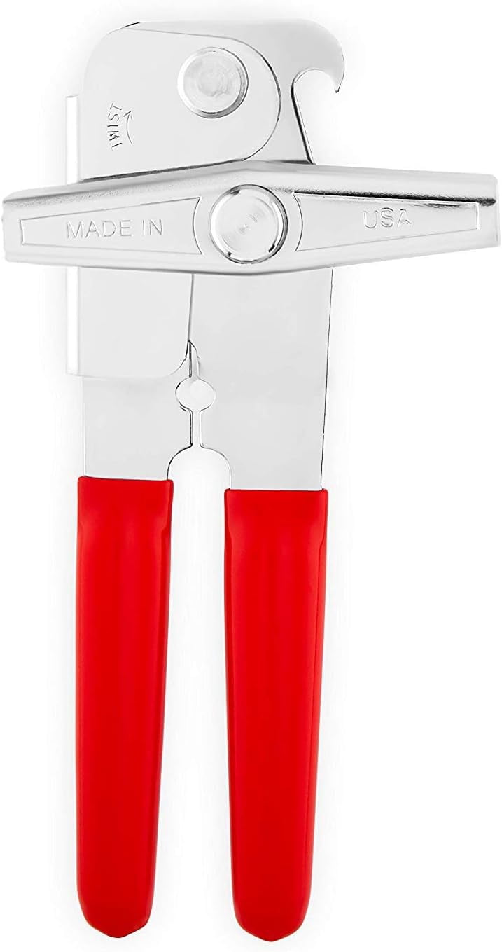 EZ-DUZ-IT Deluxe Manual 2pk Can Opener with Red Non-Slip Grips, Heavy Duty Steel Handheld Can Opener, Smooth Turning Crank, Durable Kitchen Tool, Set of 2