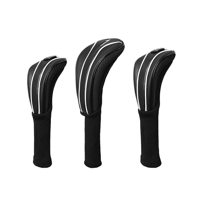 Juego de fundas para cabezas de palos de golf de madera de 3 piezas, juego de fundas para cabezas de palos de golf de madera, protector para la cabeza Negro