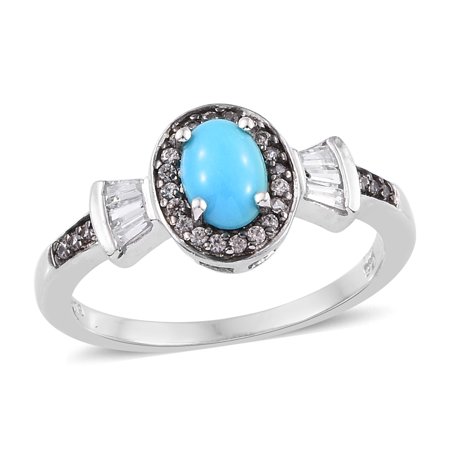 - Halo Ring 925 Sterling Silver Platinum Plated Sleeping Beauty Turquoise Zircon Gift Jewelry for Women Size 9