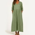 thumbnail image 2 of YDDIAN Women's 3/4 Sleeve Summer Dress With Pockets Plus Size V-Neck Loose Fit Midi Dress Fall Active Basic Maxi Dresses Green XXL, 2 of 3