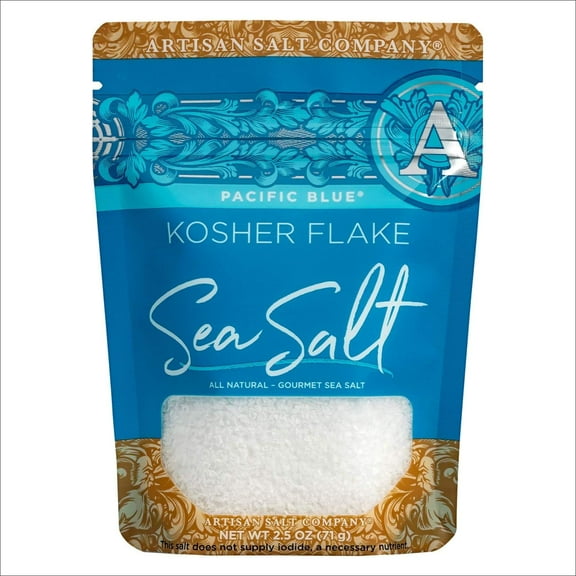 SaltWorks Pacific Blue Kosher Flake Sea Salt, Artisan Zip-Top Pouch, 2.5 Ounce