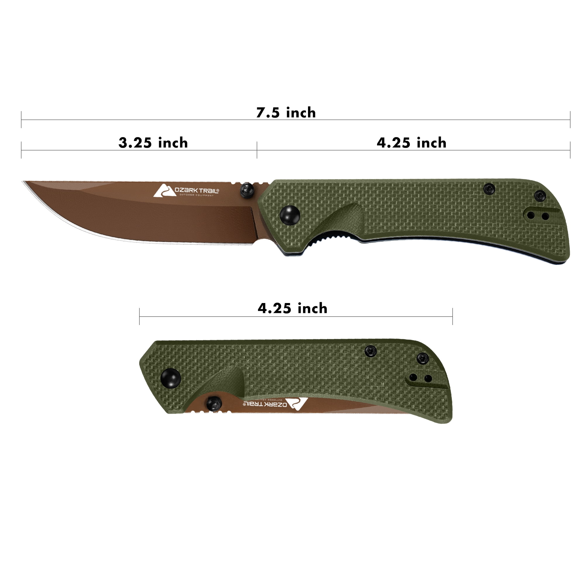 Ozark Trail 7.5 inch Folding Knife with D2 Steel Blade G10 Handle & Reversible Clip