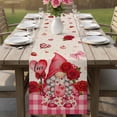 thumbnail image 4 of Valentine's Day Table Runner - 72 Inch Long Gnomes Loves Roses Romantic Plaid Beige Cotton and Linen Blended Dress Scarves Farmhouse Table Runner for Kitchen Dining, Coffee Table, 13" x 72", 4 of 8