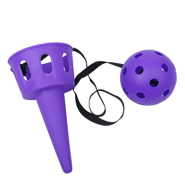 A string with a cone and a ball tied to one side each.