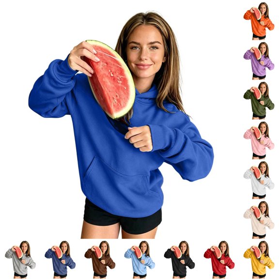 DHFJKG Womens Mens Hoodies With Large Pockets Long Sleeve Sweatshirt Solid Color Loose Pullover Tops