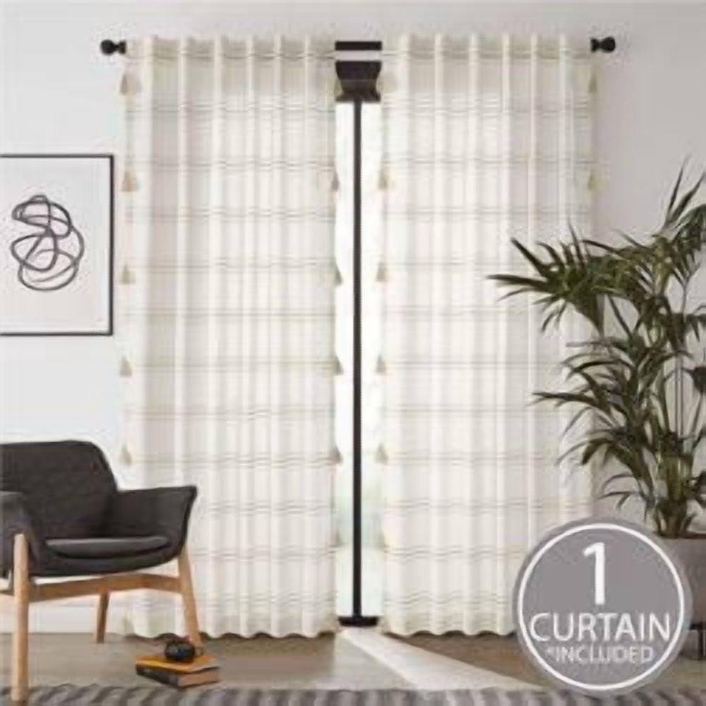 Better Homes & Gardens Poly-Cotton Light Filtering Stripe Tassels Curtain Panel, 50 x 84 inches, Green, Poly-Cotton Light Filtering Tassel Curtain Panel