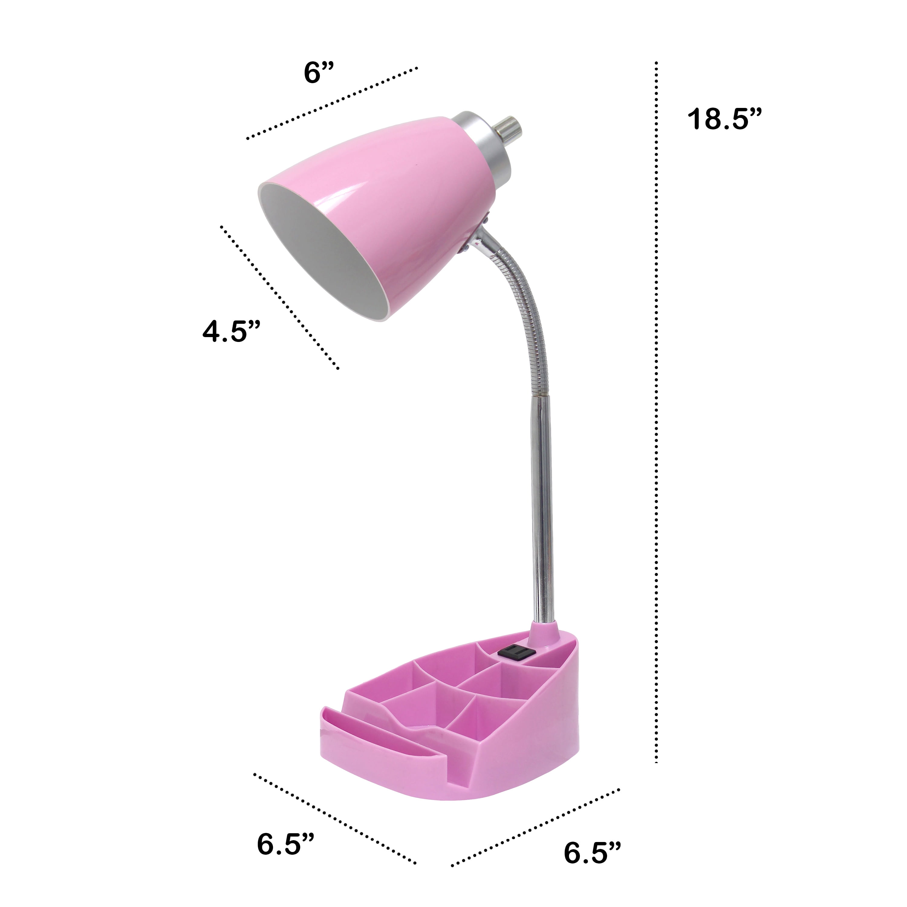 Creekwood Home 18.5" Flexible Coordinating Desk Lamp with Charging Outlet & Storage, Pink