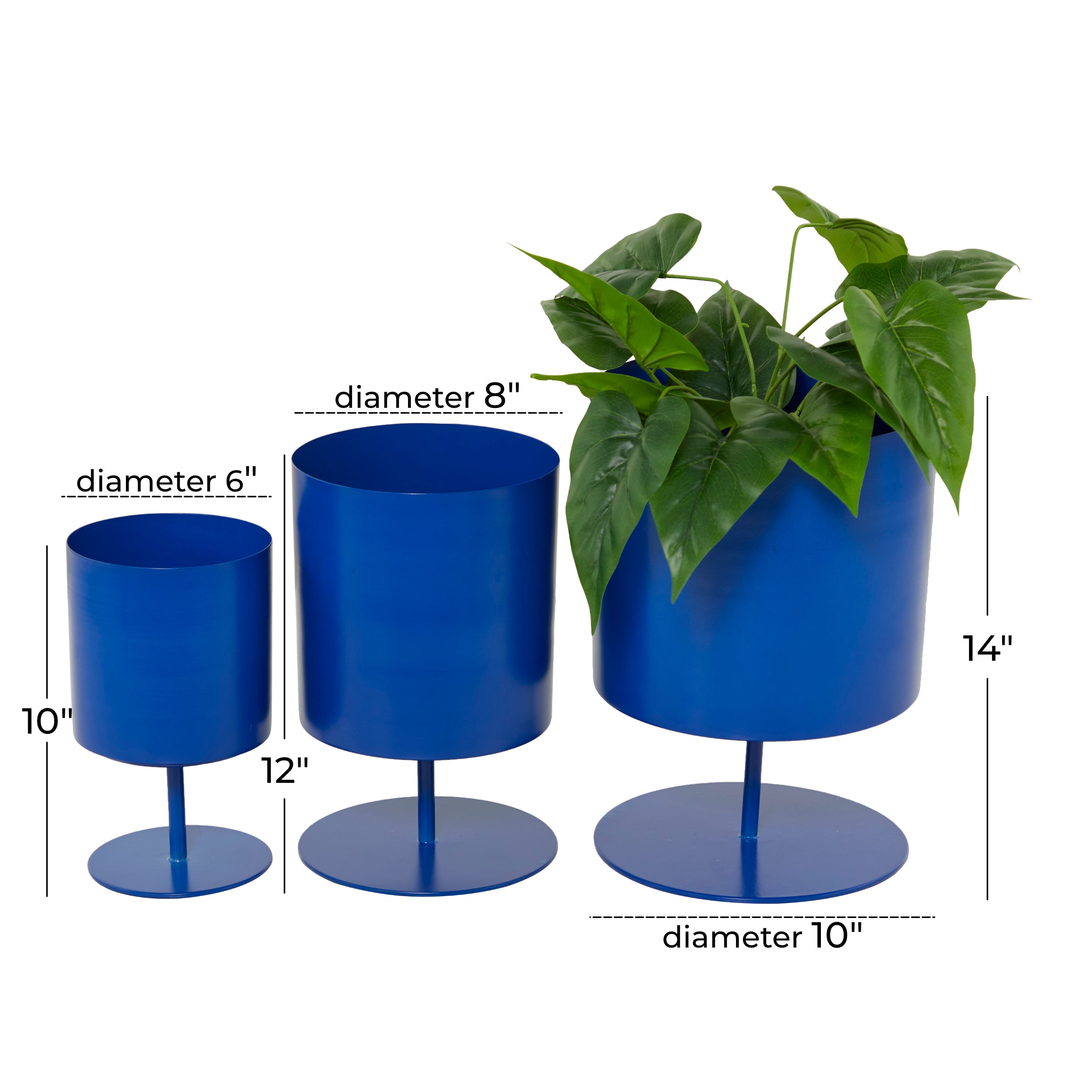 DecMode 14", 12", 10"H Blue Metal Planter (3 Count)