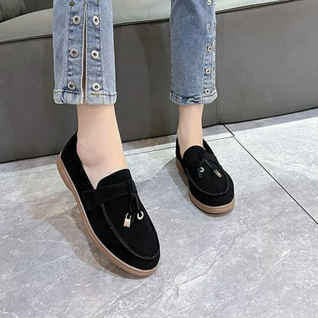 Hinvhai Loafers for Women Clearance Fashion Casual Women s Comfortable Lightweight Loafers Non Slip Dressy office Work Flat Shoes Black 8.5(41)