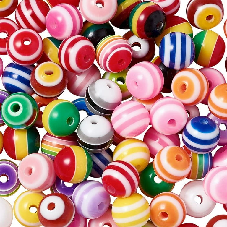 Cheriswelry 100pcs Round Rainbow Striped Resin Beads 6mm Candy Color Lined  Striped Ball Bubblegum Gumball Bead Spacers for DIY Jewelry Making Supplies